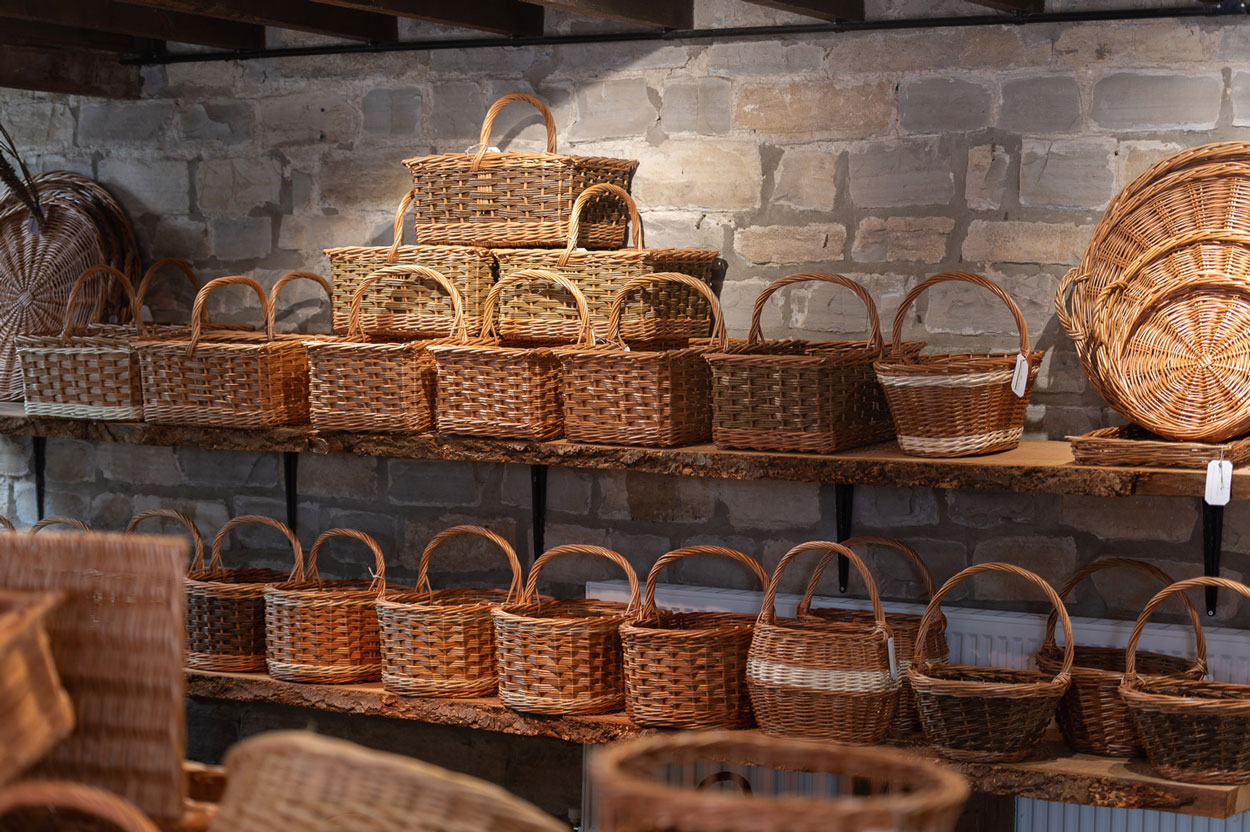 Baskets on shelf